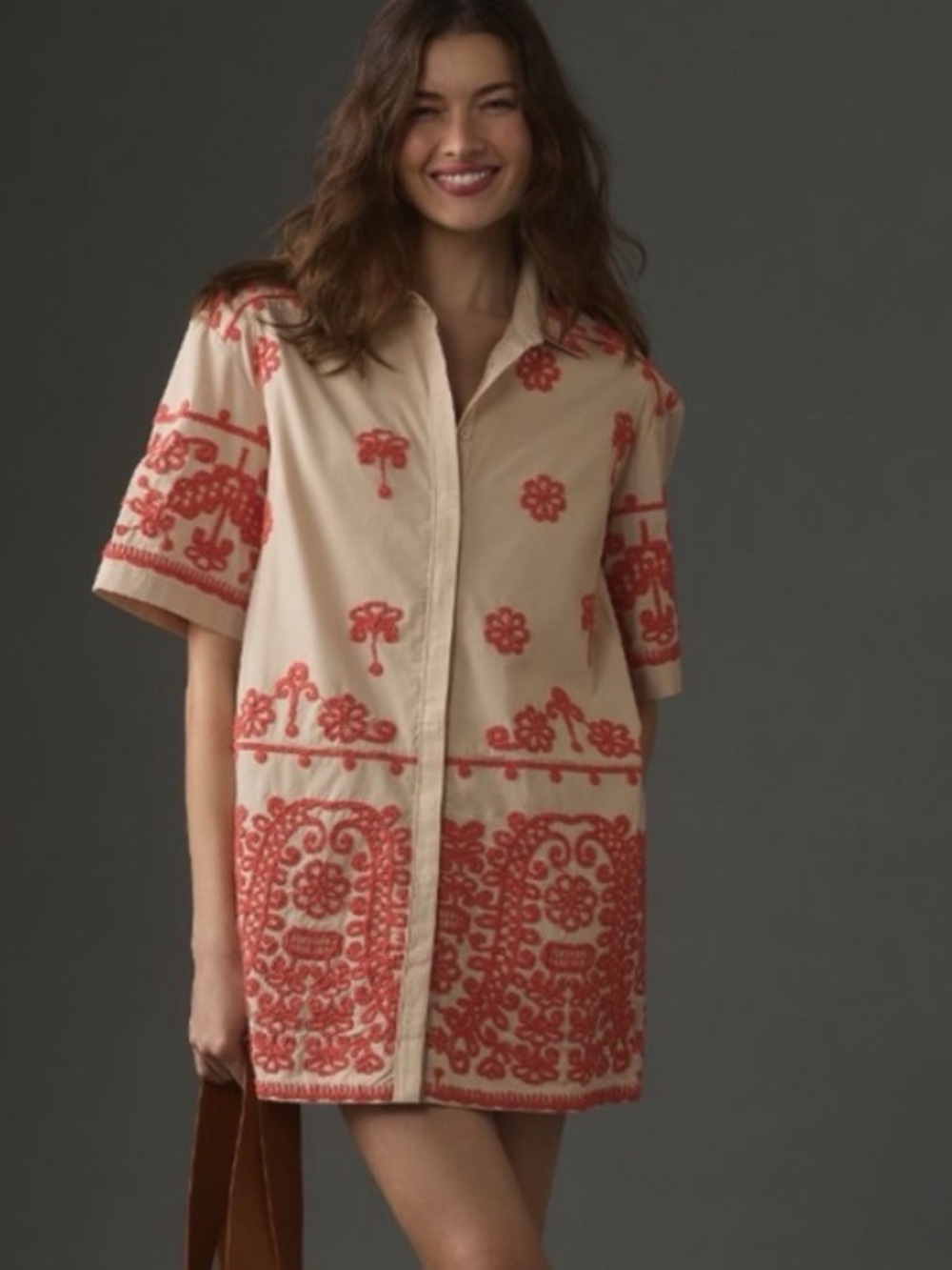 NWT Anthropologie Maeve Embroidered Collared  Button front Summer Shirt Dress XL - Picture 3 of 16